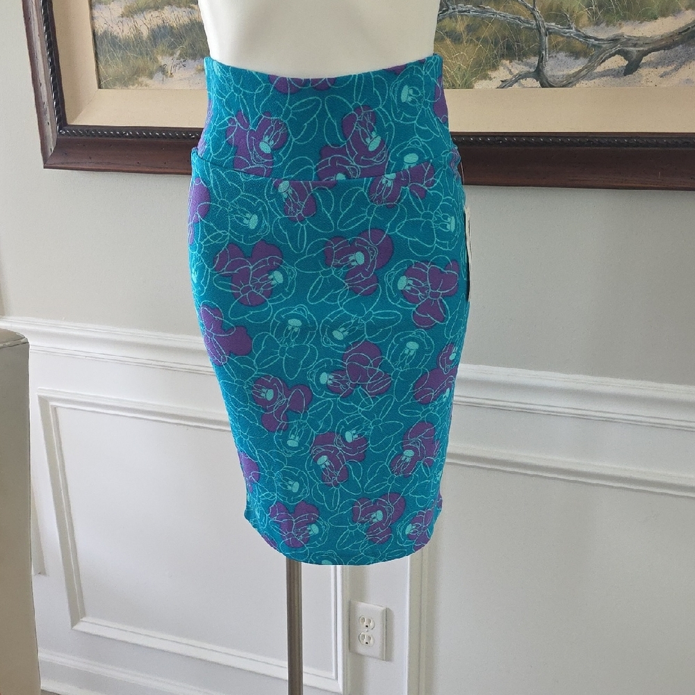 LuLaRoe Floral Pencil Skirt in Teal and Purple
